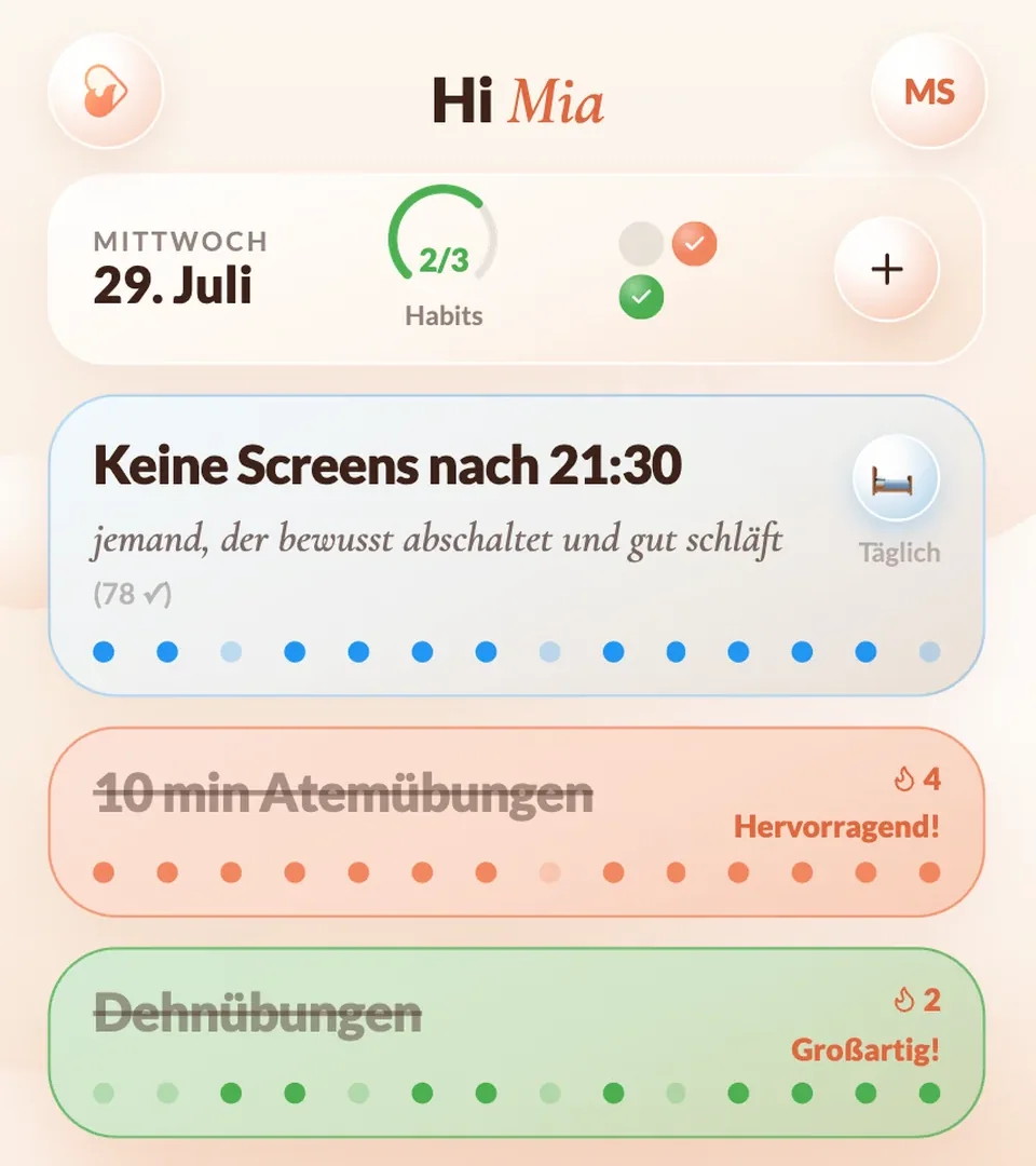 Habit-Statistik mit Monatsraster und Serien