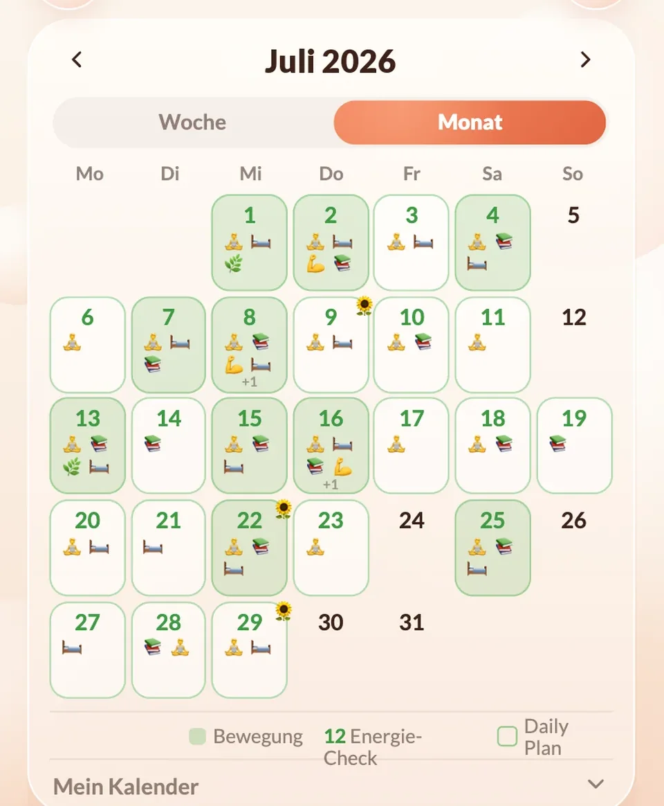 Monatskalender mit erfuellten Tagen