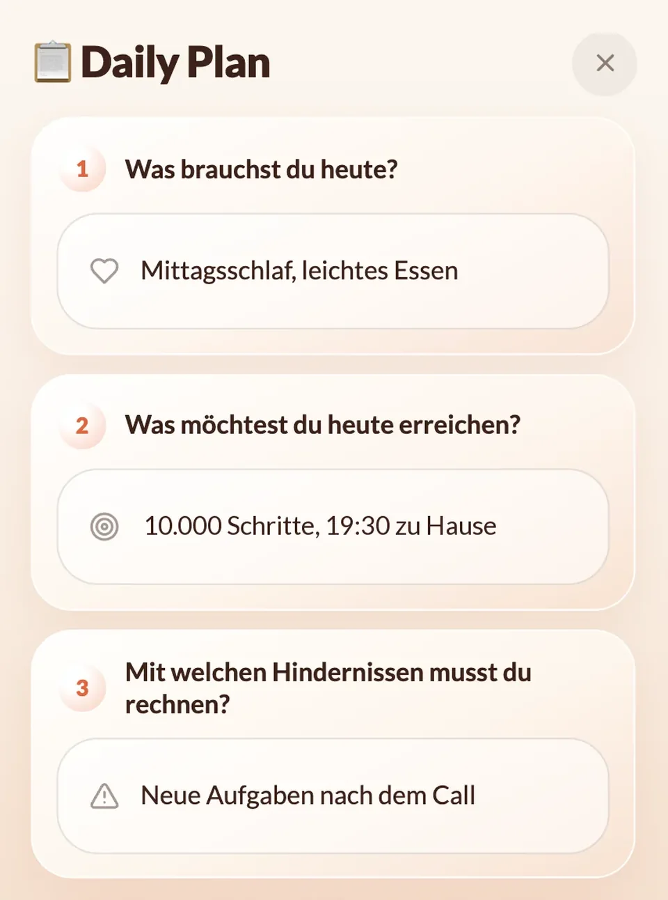 Daily Plan mit drei Fragen
