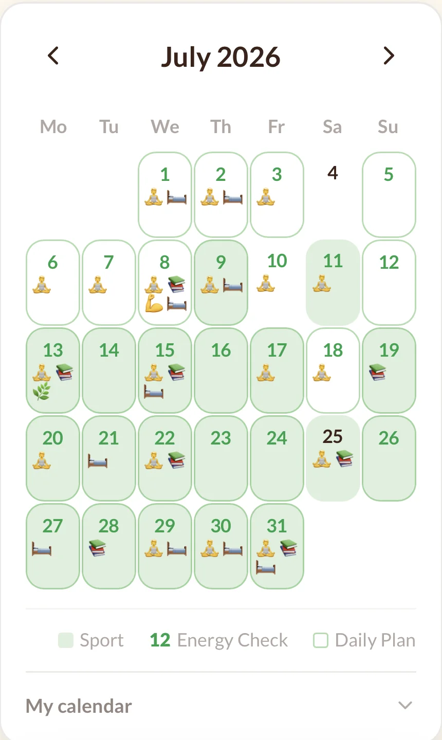 Monatskalender mit erfuellten Tagen