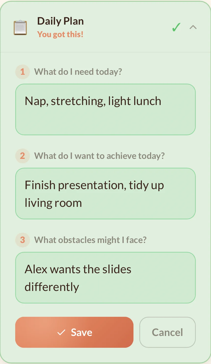 Daily Plan mit drei Fragen